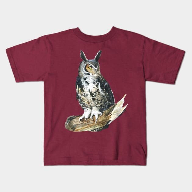 Eagle Owl watercolor Kids T-Shirt by Redilion